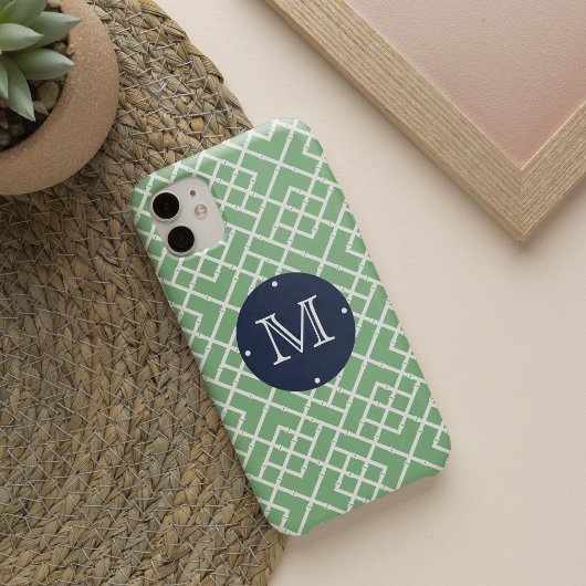 Palm Beach Green Geometric Bamboo Pattern Monogram Case-Mate iPhone Case