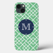 Palm Beach Green Geometric Bamboo Pattern Monogram Case-Mate iPhone Case (Achterkant)