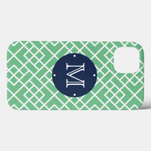 Palm Beach Green Geometric Bamboo Pattern Monogram Case-Mate iPhone Case (Achterkant (horizontaal))