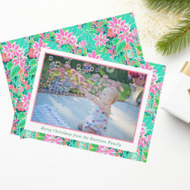 Palm Beach Kerst Roze Groen Gingerbread Foto Feestdagenkaart