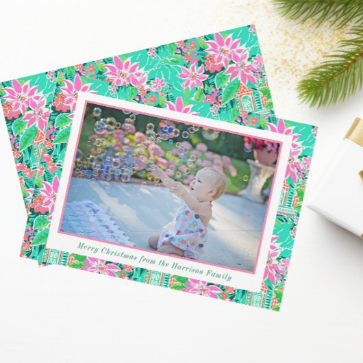 Palm Beach Kerst Roze Groen Gingerbread Foto Feestdagenkaart