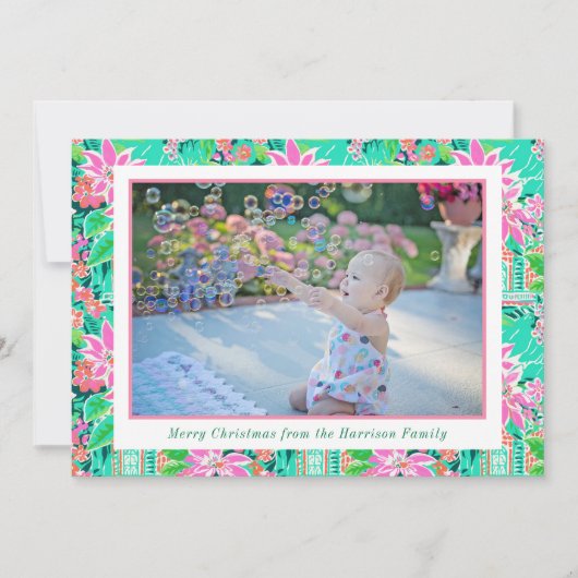Palm Beach Kerst Roze Groen Gingerbread Foto Feestdagenkaart (Voorkant)