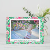 Palm Beach Kerst Roze & Groene Kousen Foto Feestdagenkaart (Staand voorkant)