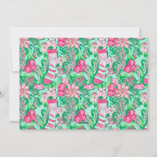 Palm Beach Kerst Roze & Groene Kousen Foto Feestdagenkaart (Achterkant)