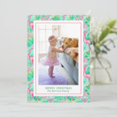 Palm Beach Kerst Roze & Groene rendieren Foto Feestdagenkaart (Staand voorkant)