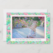 Palm Beach Kerst Roze & Groene rendieren Foto Feestdagenkaart (Voorkant)