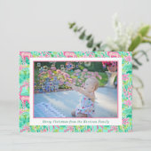 Palm Beach Kerst Roze & Groene rendieren Foto Feestdagenkaart (Staand voorkant)