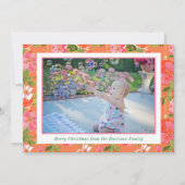 Palm Beach Kerst Roze & Oranje Ornamenten Foto Feestdagenkaart (Voorkant)