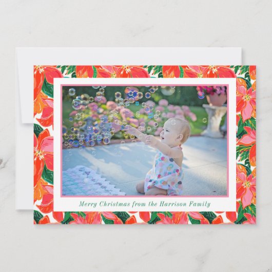 Palm Beach Kerst Roze Sinaasappel Poinsettias Foto Feestdagenkaart (Voorkant)