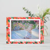 Palm Beach Kerst Roze Sinaasappel Poinsettias Foto Feestdagenkaart (Staand voorkant)