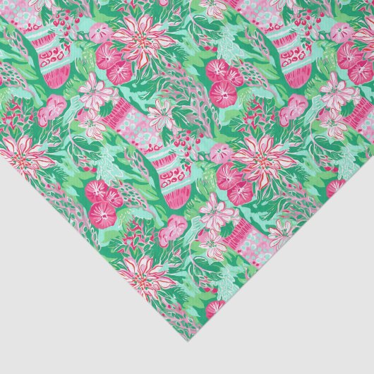 Palm Beach Kerst Waterverf Bloemen Kousen Tissuepapier (Detail)