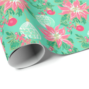 Palm Beach Kerst Waterverf Bloemen Ornamenten Cadeaupapier