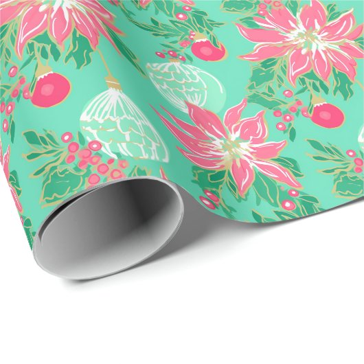 Palm Beach Kerst Waterverf Bloemen Ornamenten Cadeaupapier (Rol Hoek)