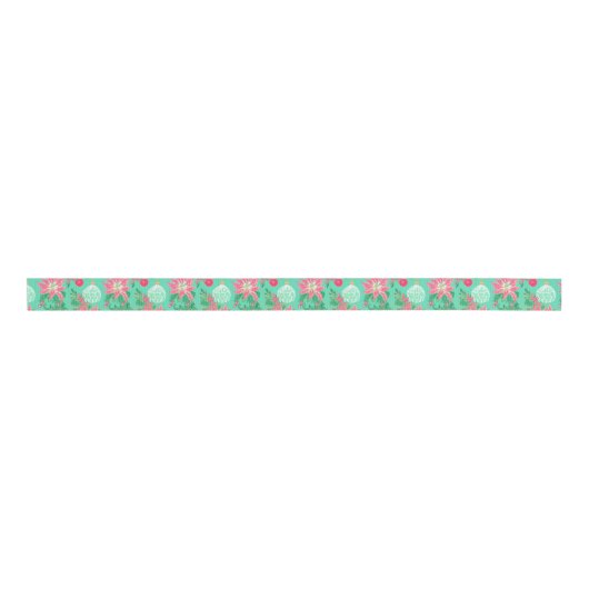 Palm Beach Kerst Waterverf Bloemen Ornamenten Grosgrain Lint (Voorkant)