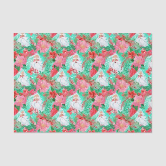 Palm Beach Kerst Waterverf Floral Santa Tissuepapier (Voorkant)