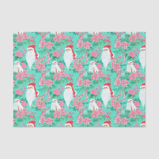 Palm Beach Kerst Waterverf Floral Santa Tissuepapier (Voorkant)