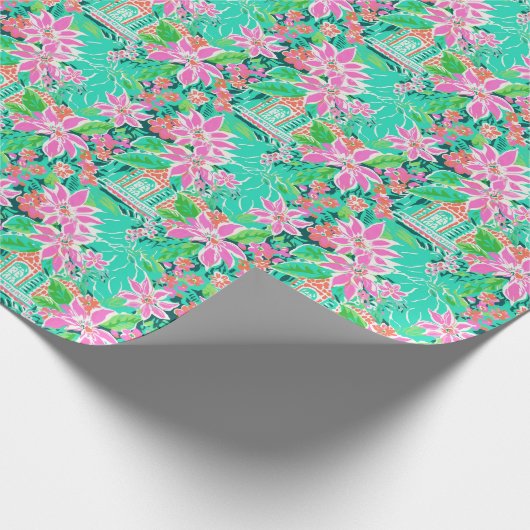 Palm Beach Kerst Waterverf Gingerbread Huizen Cadeaupapier (Hoek)