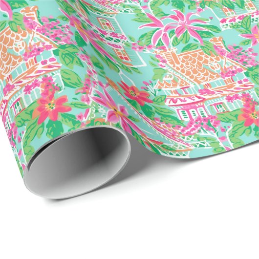 Palm Beach Kerst Waterverf Gingerbread Huizen Cadeaupapier (Rol Hoek)