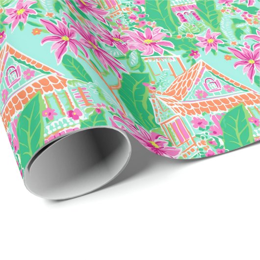 Palm Beach Kerst Waterverf Gingerbread Huizen Cadeaupapier (Rol Hoek)