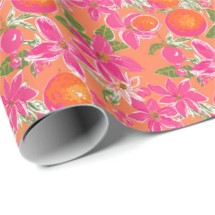 Palm Beach Kerst Waterverf Oranje Ornamenten Cadeaupapier