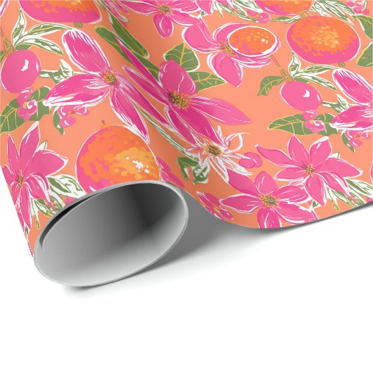 Palm Beach Kerst Waterverf Oranje Ornamenten Cadeaupapier (Rol Hoek)