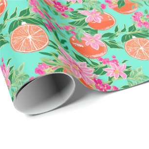 Palm Beach Kerst Waterverf Oranje Ornamenten Cadeaupapier