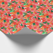 Palm Beach Kerst Waterverf Poinsettias Cadeaupapier (Hoek)