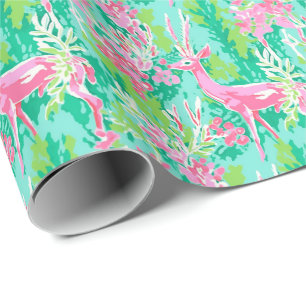 Palm Beach Kerst Waterverf Rendieren Cadeaupapier