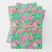 Palm Beach Kerst Waterverf Roze & Groen Inpakpapier Vel (In situ)