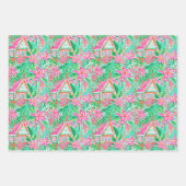Palm Beach Kerst Waterverf Roze & Groen Inpakpapier Vel (Voorkant)