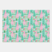 Palm Beach Kerst Waterverf Roze & Groen Inpakpapier Vel (Voorkant 2)