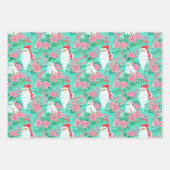 Palm Beach Kerst Waterverf Roze & Groen Inpakpapier Vel (Voorkant 3)