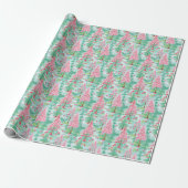 Palm Beach Kerst Waterverf Roze & Groene Bomen Cadeaupapier (Uitgerold)