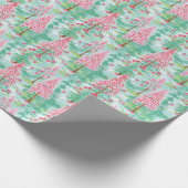 Palm Beach Kerst Waterverf Roze & Groene Bomen Cadeaupapier (Hoek)