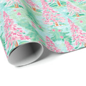 Palm Beach Kerst Waterverf Roze & Groene Bomen Cadeaupapier (Rol Hoek)