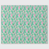 Palm Beach Kerst Waterverf Roze & Groene Bomen Cadeaupapier (Vlak)