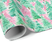 Palm Beach Kerst Waterverf Roze & Groene Bomen Cadeaupapier (Rol Hoek)