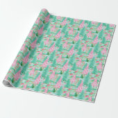 Palm Beach Kerst Waterverf Roze & Groene Bomen Cadeaupapier (Uitgerold)