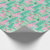 Palm Beach Kerst Waterverf Roze & Groene Bomen Cadeaupapier (Hoek)