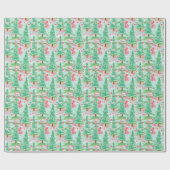 Palm Beach Kerst Waterverf Roze & Groene Bomen Cadeaupapier (Vlak)