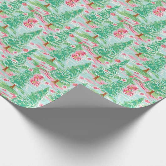 Palm Beach Kerst Waterverf Roze & Groene Bomen Cadeaupapier (Hoek)