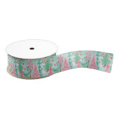 Palm Beach Kerst Waterverf Roze & Groene Bomen Grosgrain Lint (Spoel)