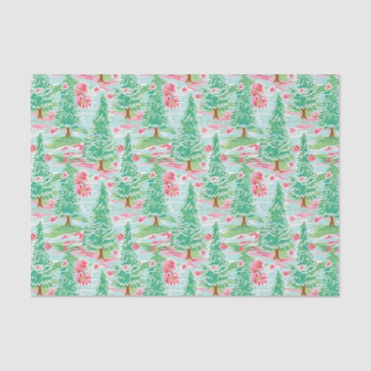 Palm Beach Kerst Waterverf Roze & Groene Bomen Tissuepapier (Voorkant)