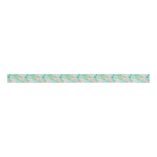 Palm Beach Kerst Waterverf Roze & Groene Herten Grosgrain Lint (Voorkant)