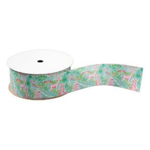 Palm Beach Kerst Waterverf Roze & Groene Herten Grosgrain Lint