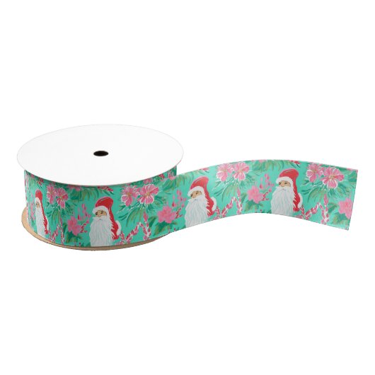 Palm Beach Kerst Waterverf Roze & Groene Kerstman Grosgrain Lint (Spoel)