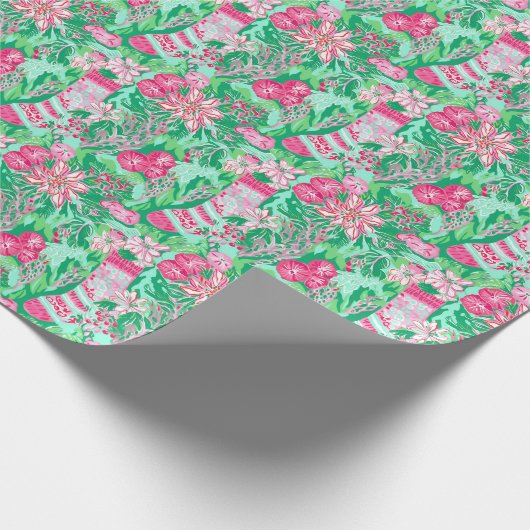 Palm Beach Kerst Waterverf Roze Kousen Cadeaupapier (Hoek)