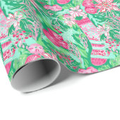 Palm Beach Kerst Waterverf Roze Kousen Cadeaupapier (Rol Hoek)