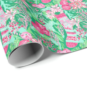 Palm Beach Kerst Waterverf Roze Kousen Cadeaupapier