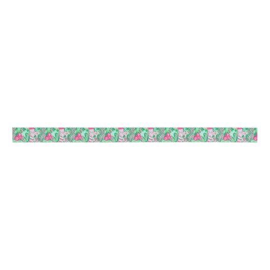 Palm Beach Kerst Waterverf Roze Kousen Grosgrain Lint (Voorkant)